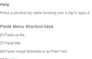 Advanced paste menu shortcut keys that can be applied