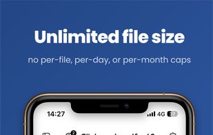 A clipboard with large video files. No per-file, per-day, or per-month caps.