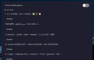 Recent clips menu (right-click the panel icon)