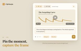 A note pinned to a range of the video with a frame from that moment captured alongside it.

