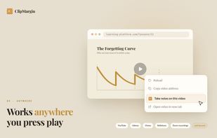 Right clicking a video on any site to open the notes panel through the Take notes on this video menu item.
