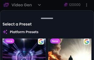 Video model selection screen for creating AI-generated videos.