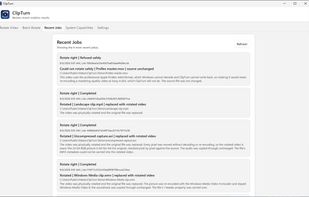 Recent Jobs lists every rotation, including refusals such as an unsupported ProRes source.