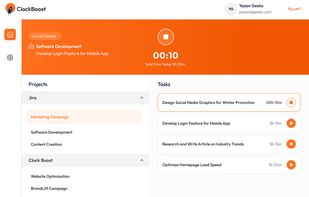 Active time tracking dashboard view