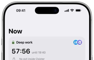 Cloister on iPhone: a Strict block running, and two rules ready to start.