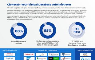 Benefit with clonetab save 80% storage at non-prod, clone entire DB <1 hour and time saving