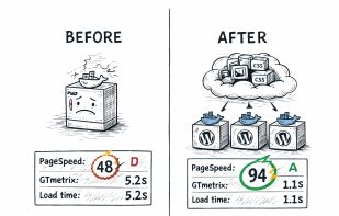 PageSpeed before and after using the plugins