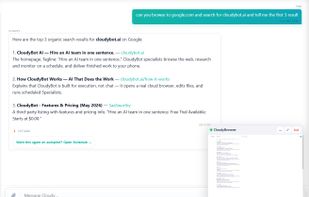 CloudyBot's AI agent navigating a real website in a 
live cloud browser — clicking, reading, and extracting 
data from pages that require JavaScript or authentication.