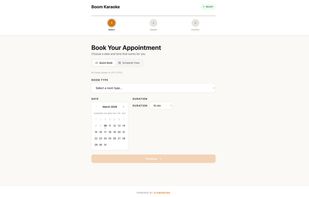 A simple online booking interface that allows customers to select room types, choose a date and time, and reserve their appointment in minutes. The streamlined booking experience helps businesses capture reservations directly from their website.
