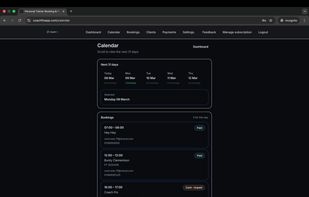 CoachFlo booking calendar used by personal trainers to schedule sessions and manage client appointments.