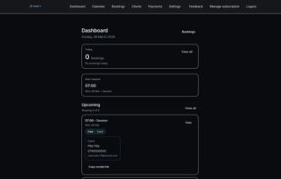 CoachFlo trainer dashboard where coaches manage clients, bookings, and payments from one simple interface.