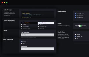 Support For the Way You Code:
The CodePen Editor is highly customizable. There is autocomplete and Emmet for speed and accuracy. Plus you can set up smart defaults for starting new work.