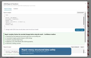Repair malformed JSON-like data with a transparent fix report