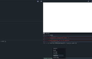 The JavaScript console for code debugging with suggestions