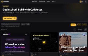 Explore public HTML, CSS, JavaScript, React and Vue projects created with CodVerter, then open them in the editor to learn or continue building.
