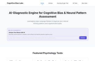 Cognitive Bias Labs Homepage: A clean, AI-powered interface for objective decision analysis.