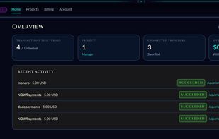 The Dashboard shows most recent payments
