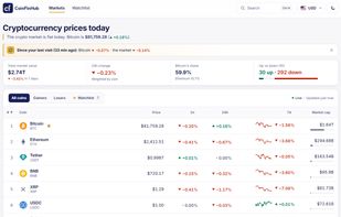 Showing the "Cryptocurrency prices today" macro summary and the top rows of the market table.