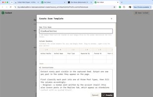 Creating parser with templates. Column headers & instructions can be customized.