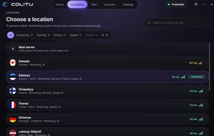 Windows App — Server Selection
Browse available server locations, view connection details, and easily switch between servers.