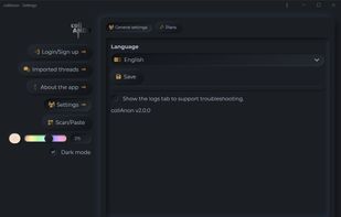 Settings, with dark mode