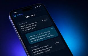 A live AI interview session — the interviewer asks a question and follows up on the answer.