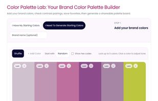 Generate new palettes around locked colors, so you can explore endlessly without losing your intentional choices.