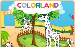 Colorland: Coloring and Sounds for Kids - zoo coloring scene, monkey, giraffe, peacock, flaming, gorilla