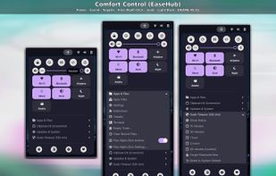 Collage: the compact panel menu, its submenus, appearance modes and the Files right-click menu