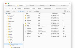 Explorer layout on a Mac: folder tree, address bar, command bar