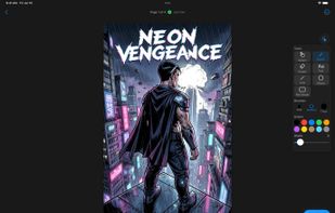 Editing a generated comic page on the ComicVerse canvas, with the page tools open.