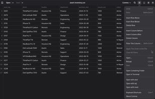 Comma menu (dark)