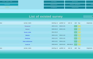 User interface. List of existed survey.
