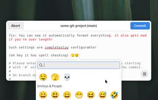 a screenshot of the GNOME App, `Commit`, showcasing an example commit message with automatic formatting and error highlighting!