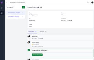 When content changes in a branch are ready, GitHub pull requests can be opened and discussed right from within commitspark.com