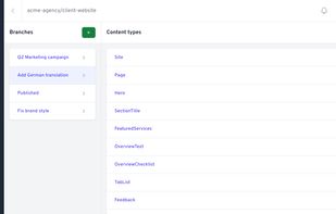The content editing UI at commispark.com automatically adapts to repository content and is fully branch-enabled, making it easy to work on different content changes in parallel