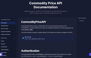 Documentation of Commodity Price API.