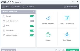 Main window in basic view, with the Manage Protection dashboard exposed