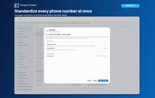 Bulk Edit preview showing exact before-and-after phone changes and contacts that are safely skipped.