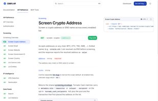 Interactive API reference: every endpoint documented with cURL examples, a "Try it" console, and the shared screening response envelope.