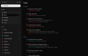 Main view of the app. This is the focus page, in which you can see all the overdue tasks and tasks due today.