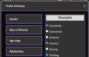Select from hundreds of attributes to build your profile.