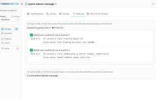 ConfigDirector Dashboard - The Audit Log for any given config with detailed information about each change