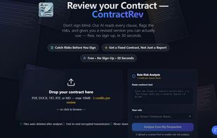 Choose your side before uploading. ContractRev asks who you are and which side you're on —then reviews every clause from YOUR perspective, not neutrally.