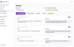 AI Website Content Personalization Dashboard - Whole Page Personalized under 5 seconds