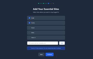 Add essential sites to whitelist - pre-populated suggestions for Google, YouTube, Amazon, GitHub