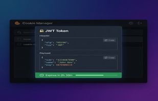 Decode JWT tokens to inspect headers, payload data, and expiration time at a glance.