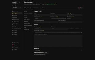 Configuration page for a given, resource, under the General sub-tab, details a wide variety of settings including Environment variables, image/container name, network, among other things to change (similar to Portainer and similar front-ends).