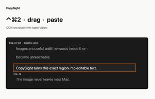 Select any screen region and copy its recognized text with one shortcut.