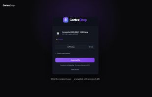 The recipient's page — encrypted, with preview and QR.